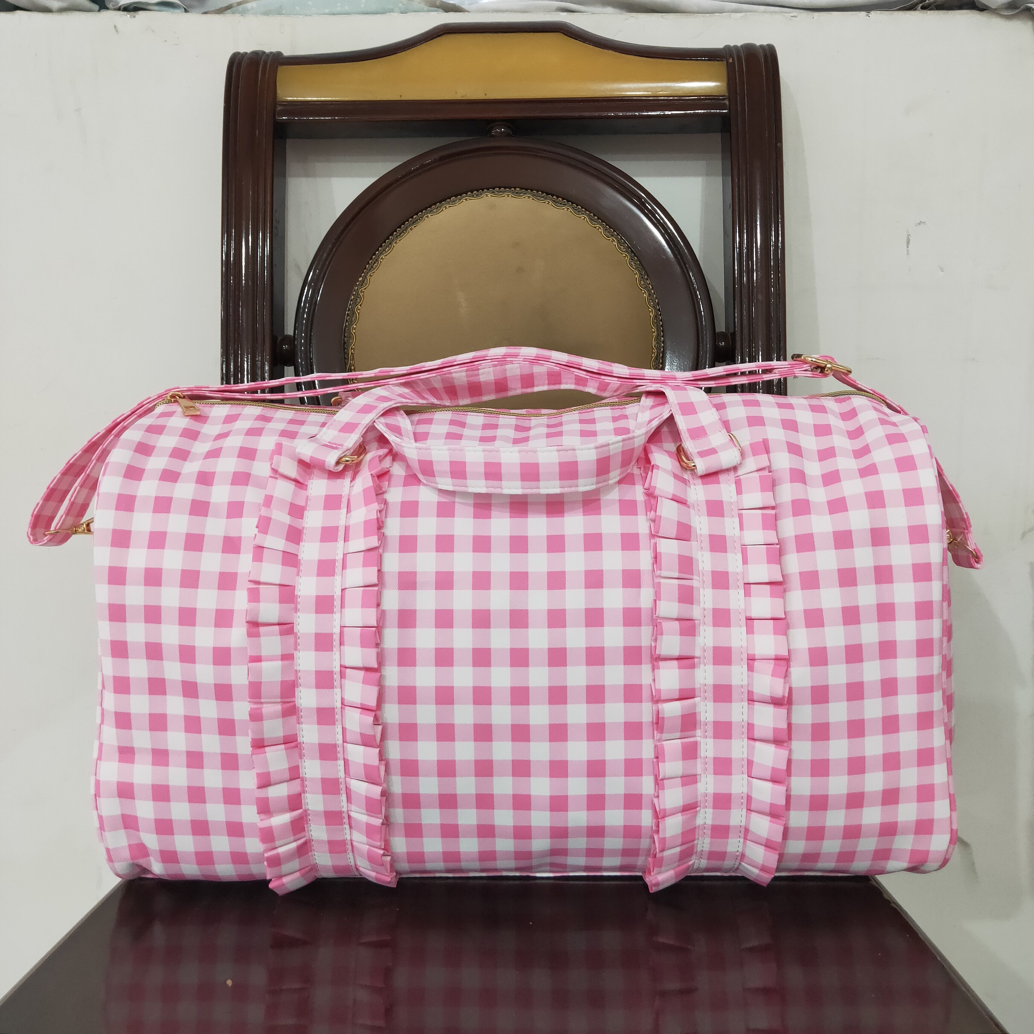 Travel Accessories Wholesale - Wholesale Baby Girl Pink Checkered Weekend