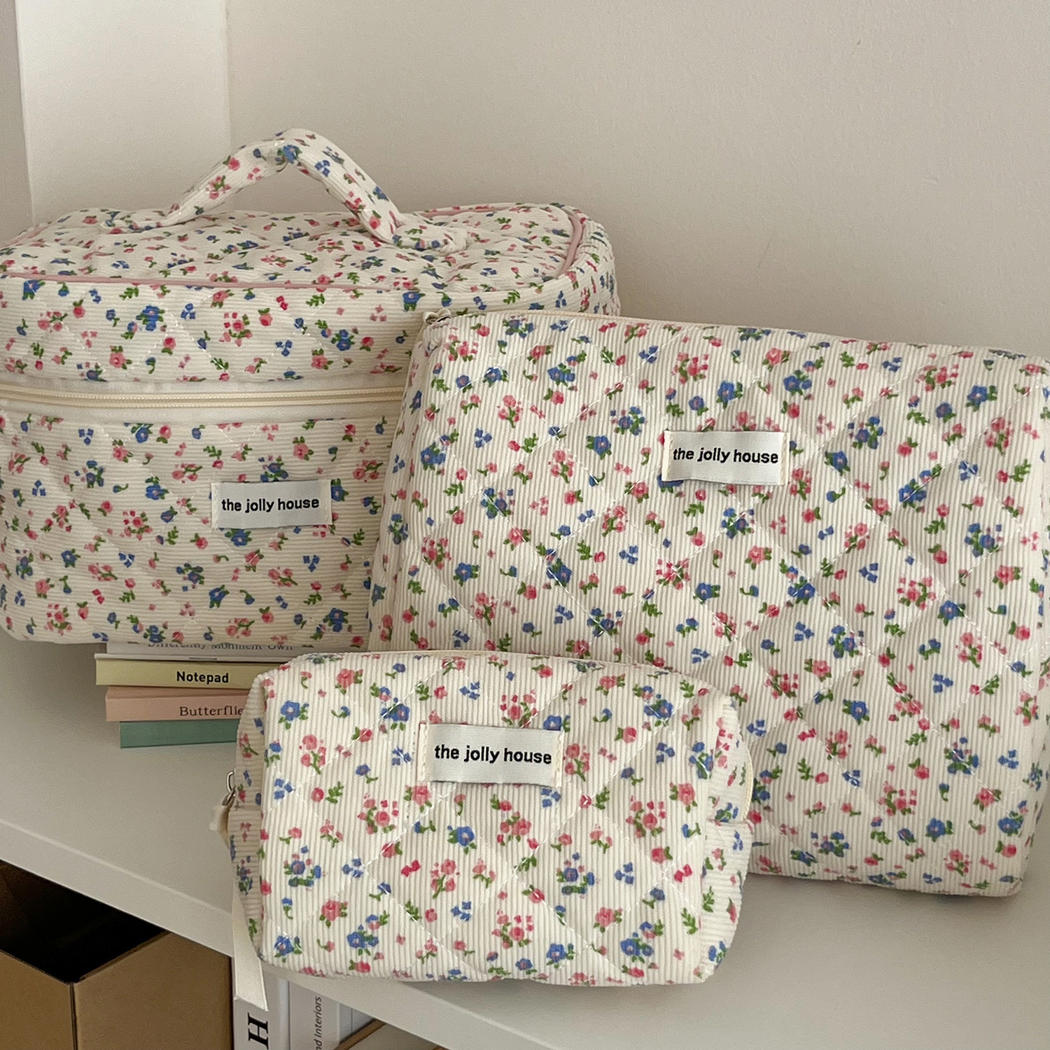 Travel Accessories In Store - Lovely Floral Corduroy Cosmetic Bag For