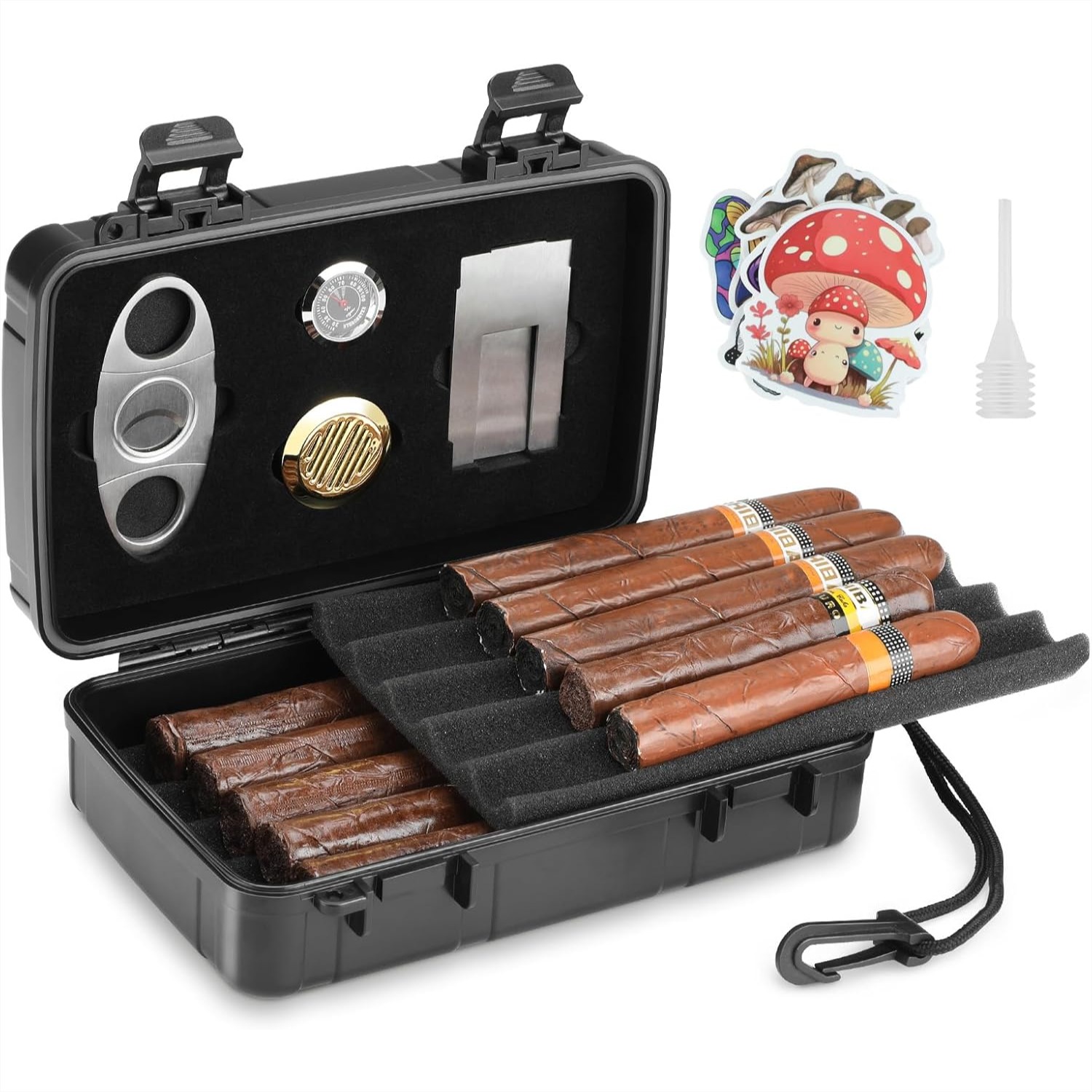 Travel Accessories Set - Portable Cigar Humidor Holds 10 Cigars