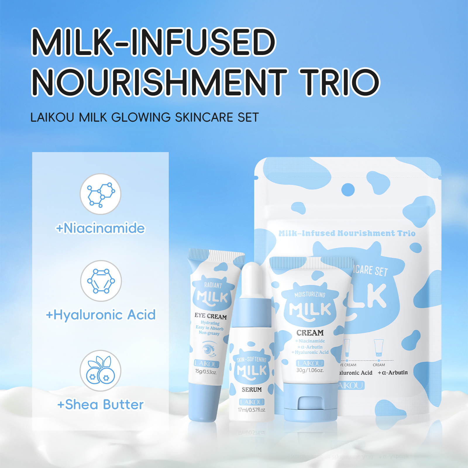 LAIKOU Milk 3Pcs Travel Skinca - огляд і ціна Travel Accessories Set