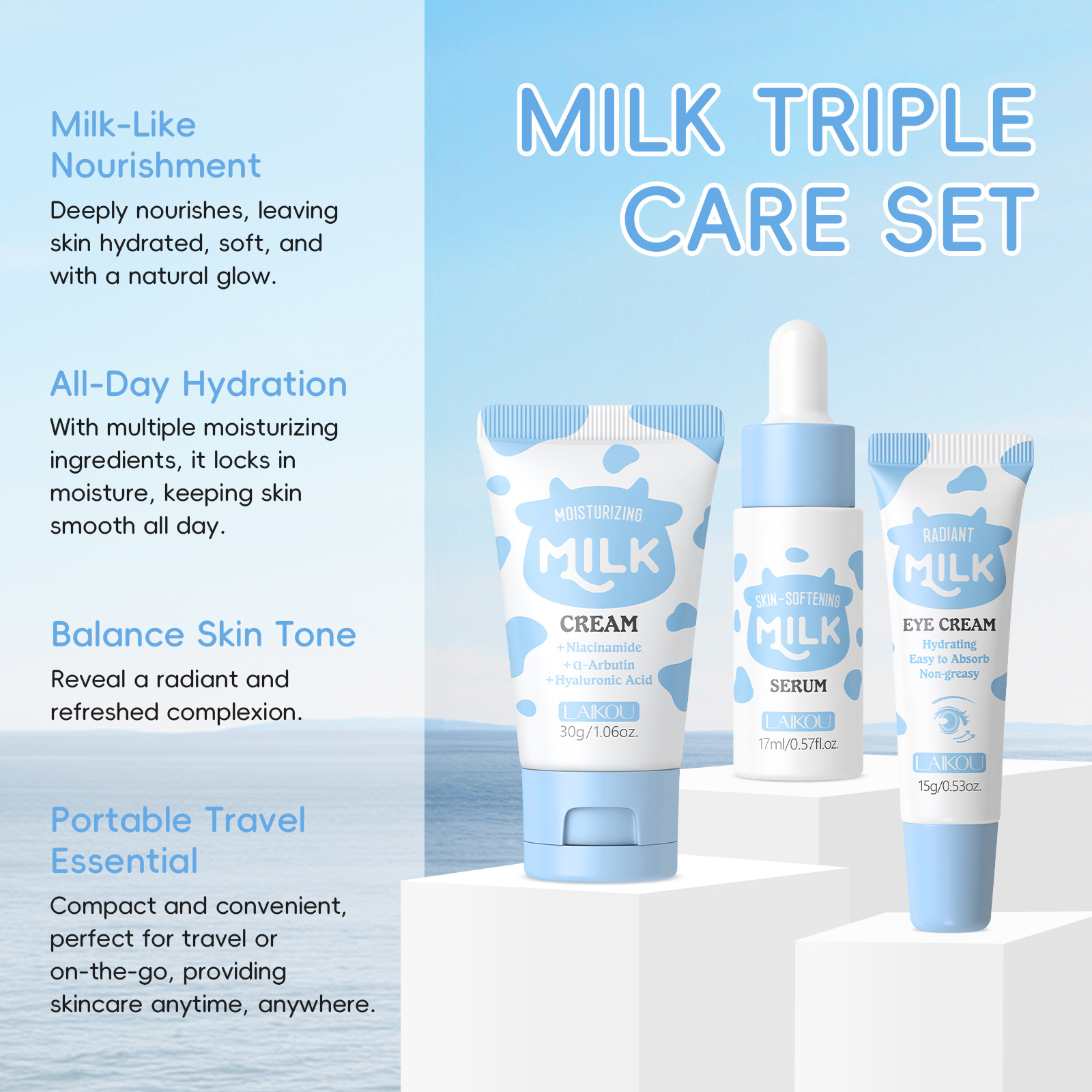 LAIKOU Milk 3Pcs Travel Skinca - огляд і ціна Travel Accessories Set